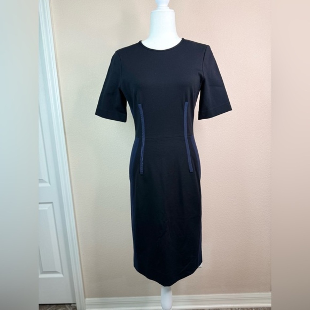 Paul Smith Womens Two-Tones Round Neck Short Sleeve Zip Up Dress Black Size 40